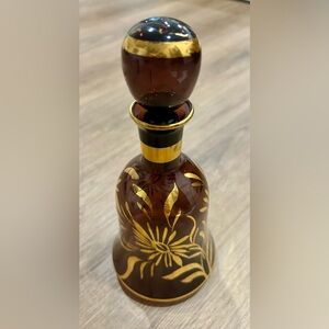 Vintage Italian Amethyst Glass Decanter Bottle w/ Stopper And Gold Trim